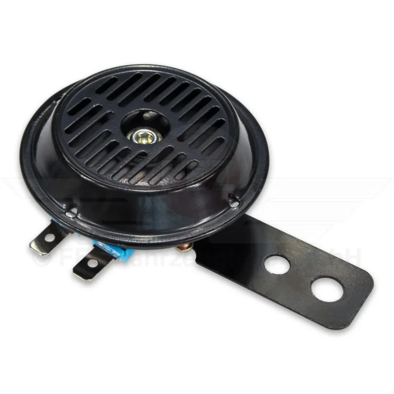 Hupe / Signalhorn 12V (Ø 65mm) Gehäuse schwarz, Halter schwarz, Deckel schwarz mit Gitter "100dB" passend für S50, S51, S70, S53, S83, SR50, SR80, MZ RT, BK, ES, ETS, TS, ETZ, AWO, EMW, Jawa (Import)