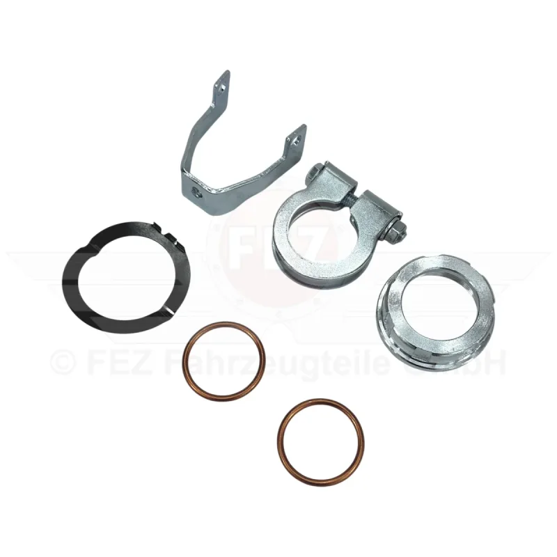 Krümmermutter / Überwurfmutter Ø28mm (Standard) im Set (6-teilig) mit Krümmerdichtungen, Sicherungsblech & Klemmschelle (verzinkt) passend für S51, S70 Enduro