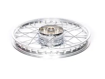 Speichenrad - 16 Zoll (Felge 1,50x16 Alu eloxiert, Nabe Alu verchromt, Speichensatz verchromt) 16" passend für alle Moped-Typen